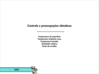 Controle e preocupações climáticas

Temperatura da superficie;
Temperatura ambiente seca;
Temperatura humida;
Humidade relativa;
Ponto de orvalho.

2001

 