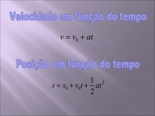 Velocidade em função do tempo Posição em função do tempo 
