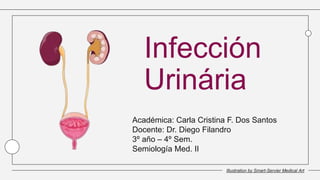 Illustration by Smart-Servier Medical Art
Infección
Urinária
Académica: Carla Cristina F. Dos Santos
Docente: Dr. Diego Filandro
3º año – 4º Sem.
Semiología Med. II
 