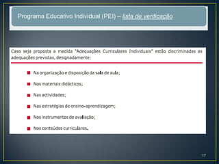 Programa Educativo Individual (PEI) – lista de verificação
17
 
