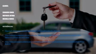 ALUNOS:
EDUARDO KWOK
MATHEUS JATOBA
MICHELLI NUNES
REFERÊNCIAS:
• http://cdn.webmotors.com.br/webmotors/Content/pdf/midia-Kit-2016.pdf
• http://www.b2bmagazine.com.br/index.php/2013-03-25-20-12-20/item/5721-infografico-o-consumidor-
digital-e-a-compra-do-carro-novo
• http://www.convergenciadigital.com.br/cgi/cgilua.exe/sys/start.htm?UserActiveTemplate=site&infoid=40757
&sid=97
 