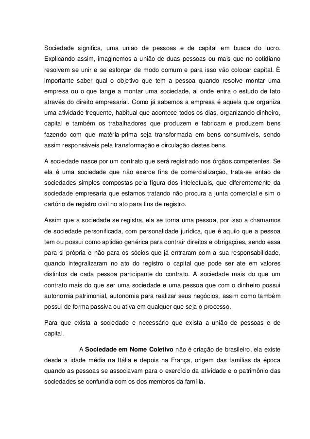 Trabalho miolo sociedade em nome coletivo