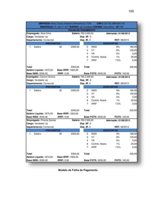 100
Modelo de Folha de Pagamento
 