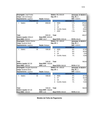 111
Modelo de Folha de Pagamento
 