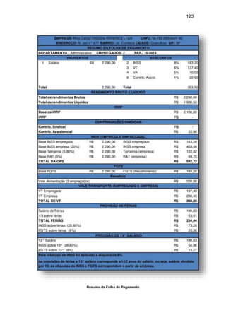 123
Resumo da Folha de Pagamento
 