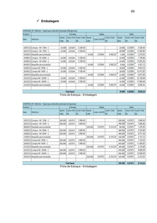 60
 Embalagem
Ficha de Estoque - Embalagem
Ficha de Estoque - Embalagem
 