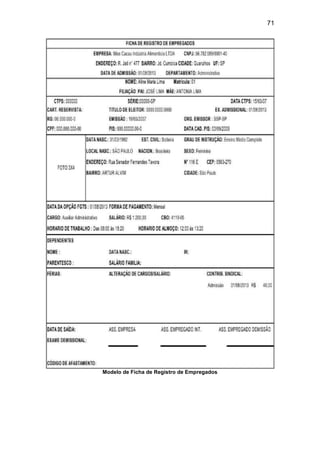 71
Modelo de Ficha de Registro de Empregados
 