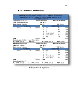 96
 DEPARTAMENTO FINANCEIRO
Modelo de Folha de Pagamento
 