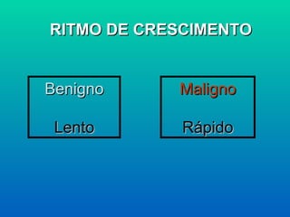 RITMO DE CRESCIMENTO Benigno Lento Maligno Rápido 