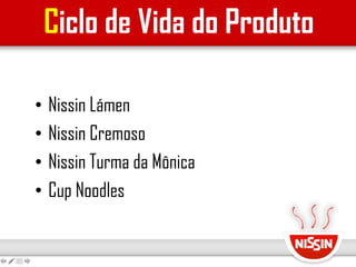 Ciclo de Vida do Produto
• Nissin Lámen
• Nissin Cremoso
• Nissin Turma da Mônica
• Cup Noodles
 