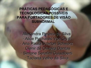 Alexandra Pereira da Silva · Alice Puchalski Von Groll · Ana Paula Scarton Schwerz · Clenir de Oliveira Dantas · Simone Serafim Guisalberti · Taciana Velho da Silva PRÁTICAS PEDAGÓGICAS E TECNOLOGICAS POSSÍVEIS PARA PORTADORES DE VISÃO SUBNORMAL   