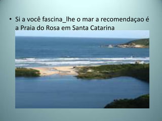 • Si a você fascina_lhe o mar a recomendaçao é
  a Praia do Rosa em Santa Catarina
 