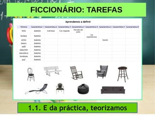 FICCIONÁRIO: TAREFAS
1.1. E da práctica, teorizamos
 