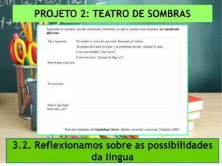 PROJETO 2: TEATRO DE SOMBRAS
3.2. Reflexionamos sobre as possibilidades
da língua
 