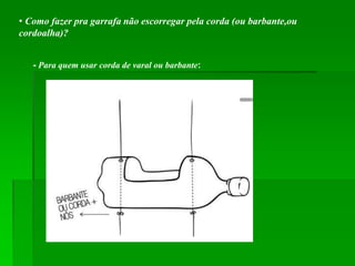 • Como fazer pra garrafa não escorregar pela corda (ou barbante,ou
cordoalha)?


   - Para quem usar corda de varal ou barbante:
 