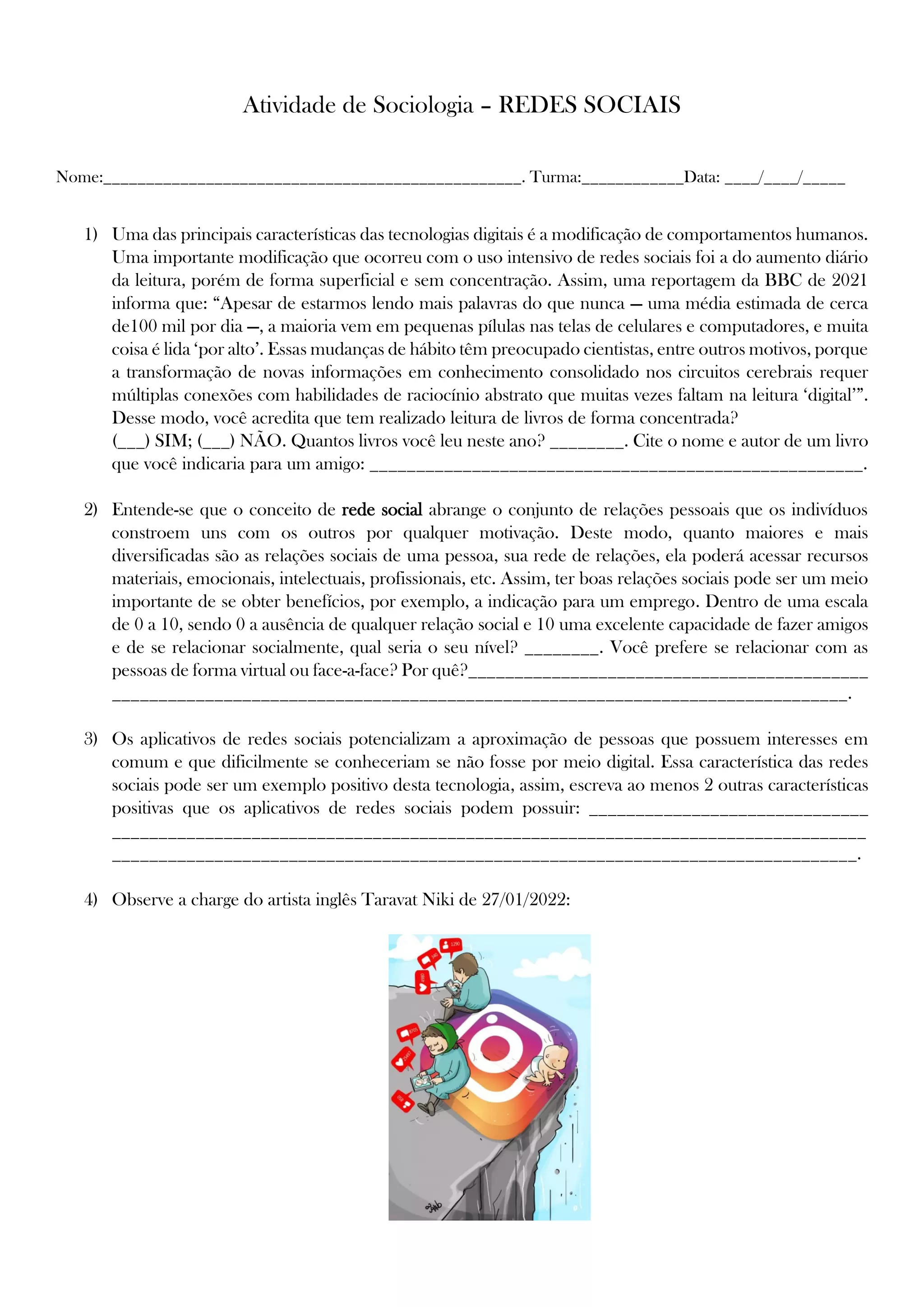 Atividade de Sociologia - Redes Sociais | PDF