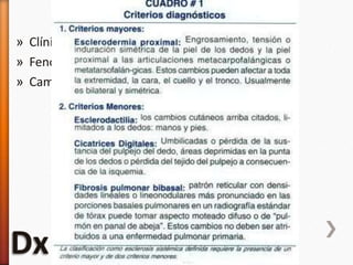 » Clínico
» Fenomeno de Raynaud
» Cambios típicos de endurecimiento de la piel
 
