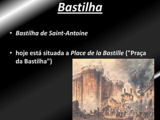 Criação da guarda nacional sob o comando de  Marquês de La FayetteA bandeira dos Bourbons foi substituída por uma tricolorTomada da Bastilha em 14 de julho de 1789Instauração da Constituição Civil do Clero