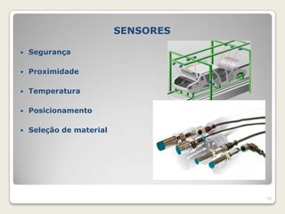 SENSORES

   Segurança

   Proximidade

   Temperatura

   Posicionamento

   Seleção de material




                                     26
 