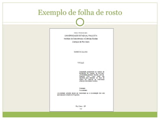 Exemplo de folha de rosto 