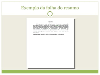 Exemplo da folha do resumo 