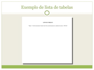 Exemplo de lista de tabelas 