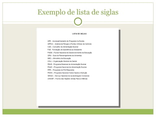 Exemplo de lista de siglas 