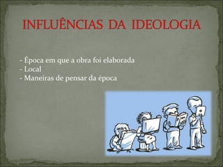 - Época em que a obra foi elaborada
- Local
- Maneiras de pensar da época
 
