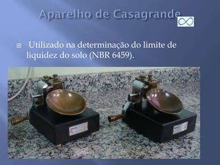  Utilizado na determinação do limite de
liquidez do solo (NBR 6459).
 