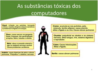 As substâncias tóxicas dos
computadores
9
 