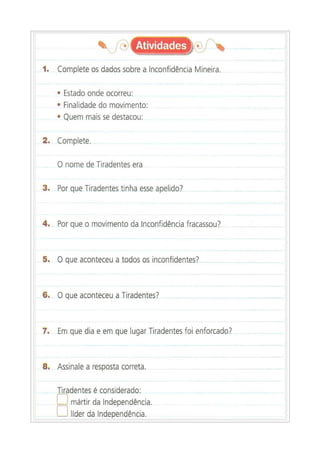 Trabalho sobre Tiradentes 5 ano