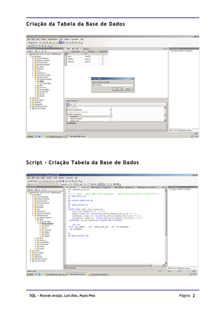 Criação da Tabela da Base de Dados




Script - Criação Tabela da Base de Dados




 SQL – Ricardo Araújo, Luís Dias, Paulo Pina   Página 2
 
