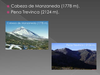  Cabeza de Manzaneda (1778 m).
 Pena Trevinca (2124 m).


Cabeza de Manzaneda (1778 m).




                                Pena Trevinca ( 2124 m).
 