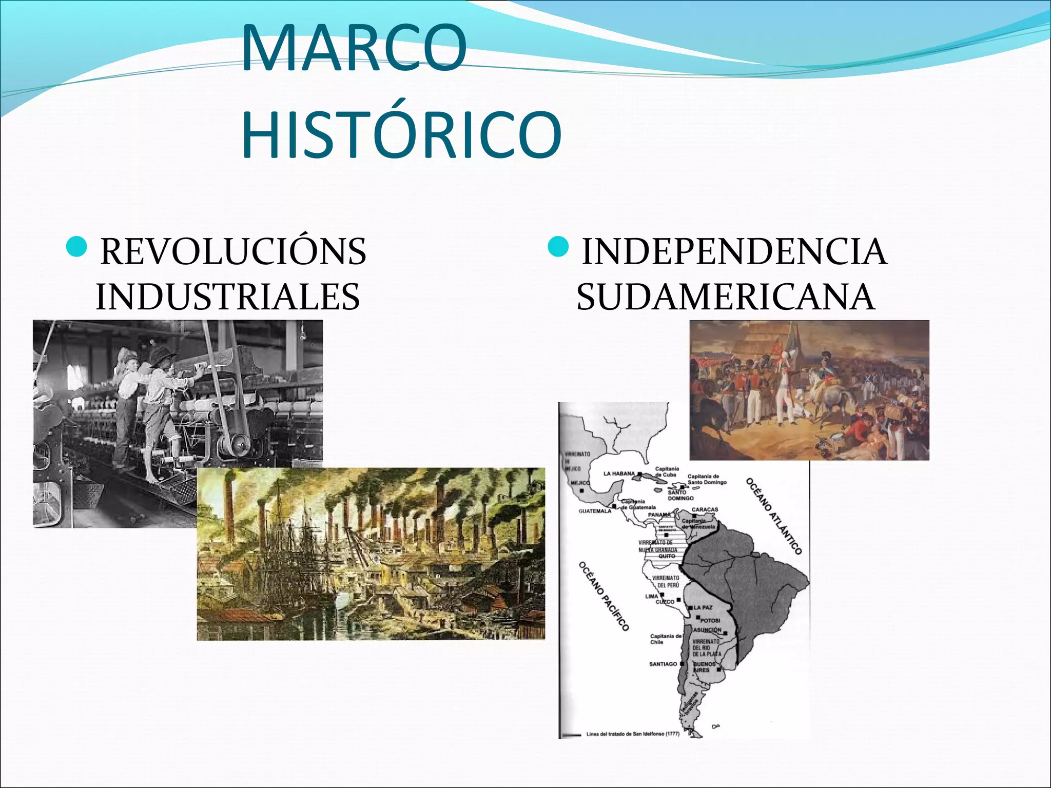 MARCO
HISTÓRICO
REVOLUCIÓNS
INDUSTRIALES
INDEPENDENCIA
SUDAMERICANA
 