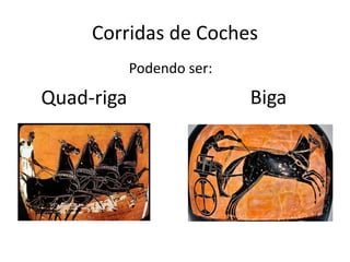 Corridas de Coches
Podendo ser:
Quad-riga Biga
 