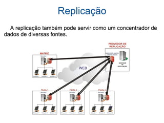 Replicação      A replicação também pode servir como um concentrador de dados de diversas fontes. 