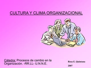 CULTURA Y CLIMA ORGANIZACIONAL
Cátedra: Procesos de cambio en la
Organización. -RR.LL- U.N.N.E.
Rosa E. Quintana
2007
 