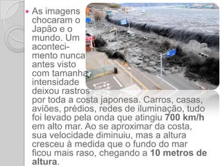 Países atingidosDos países que foram alertados, apenas 11 presenciaram a tsunami em seus mares, porém com uma intensidade muito menor: as ondas nesses locais alcançaram quase 3 metros de altura. Nenhum dano foi registrado.