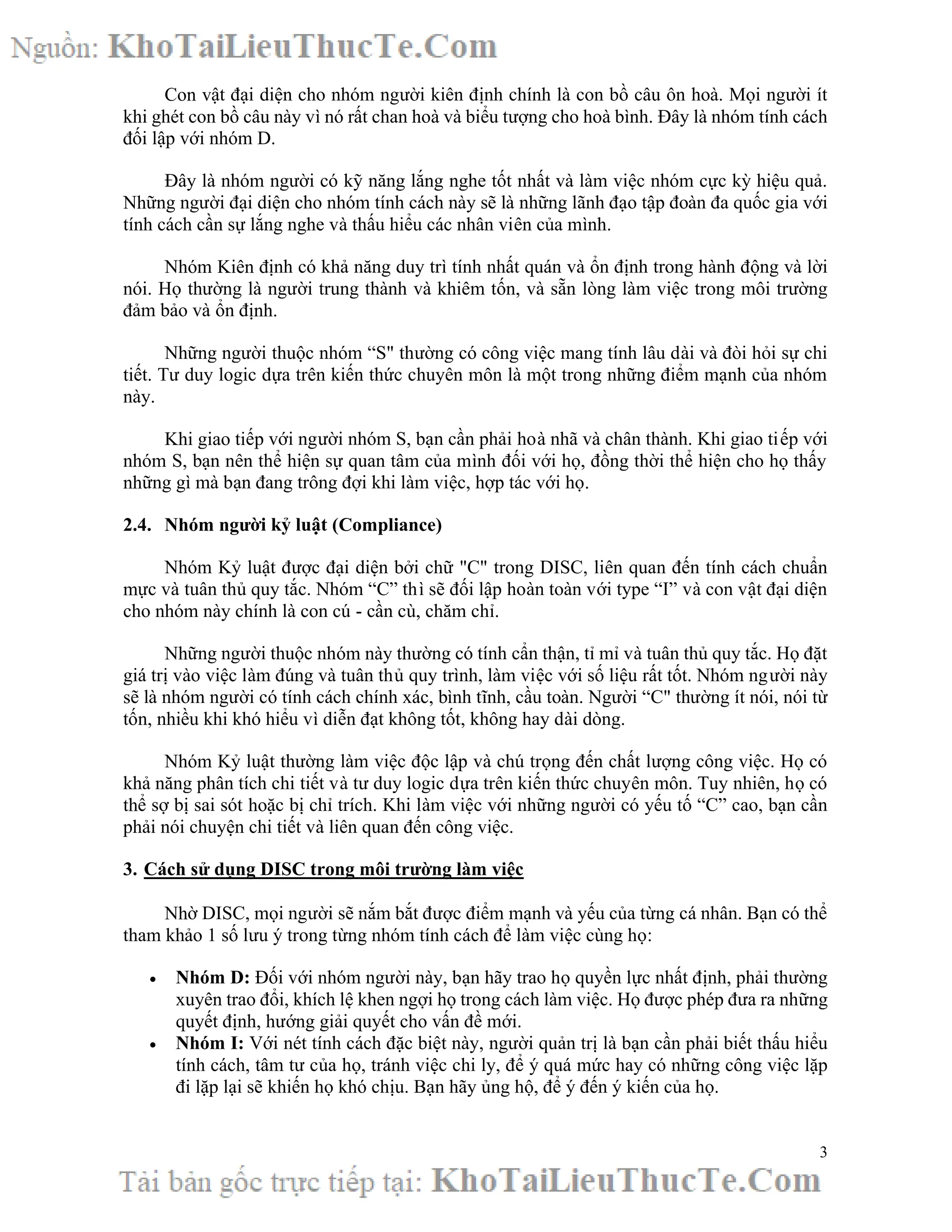 Trắc nghiệm tính cách cá nhân theo mô hình DISC | PDF