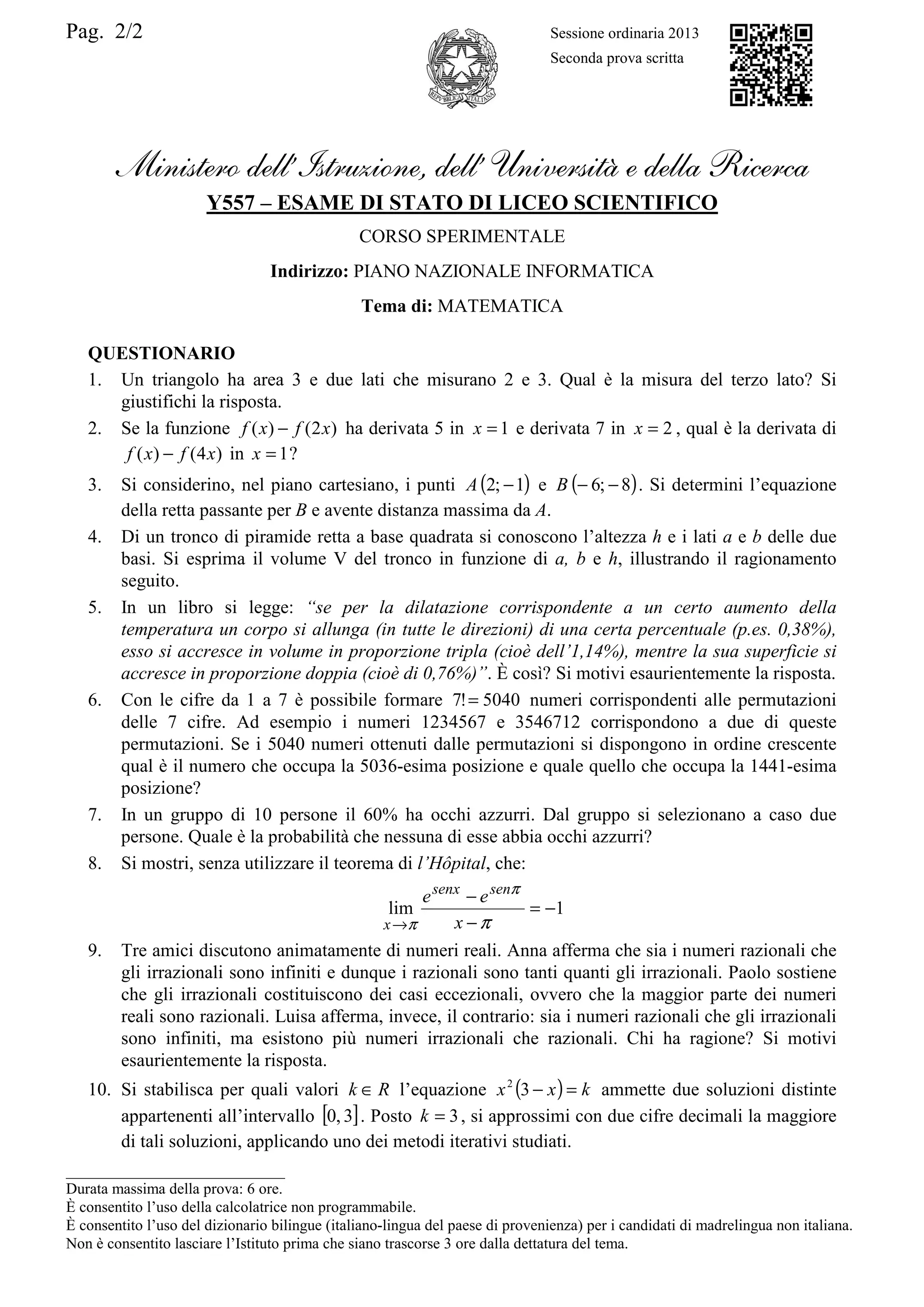 seconda prova liceo scientifico 2025