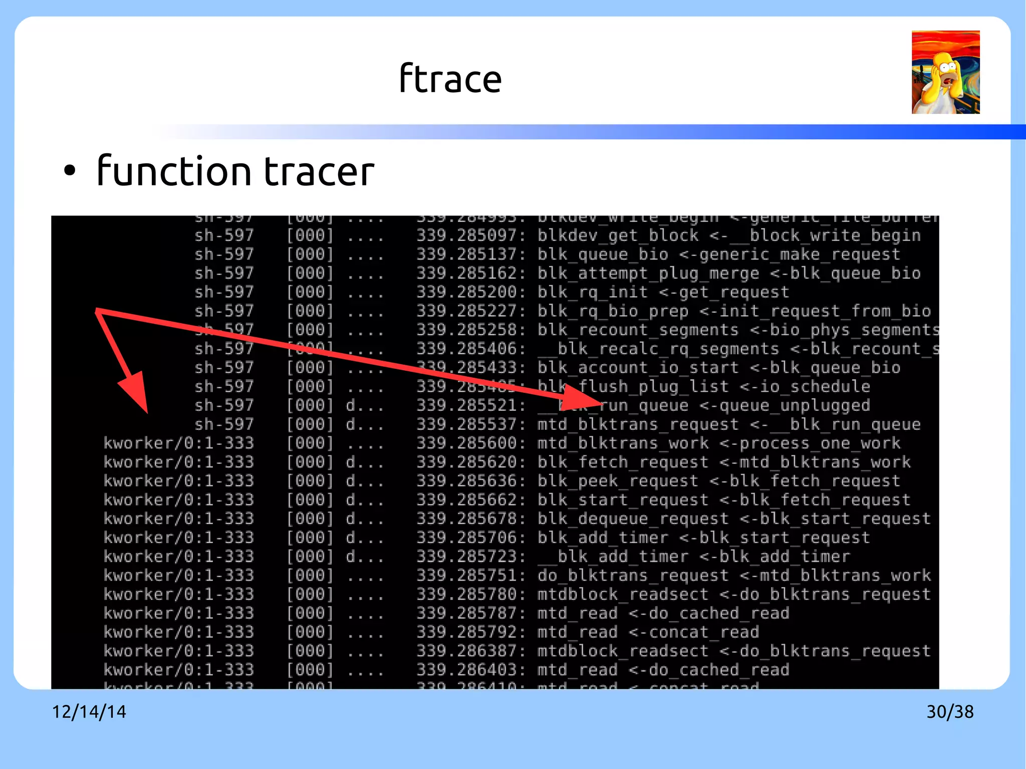 ftrace 
● function tracer 
12/14/14 30/38 
 