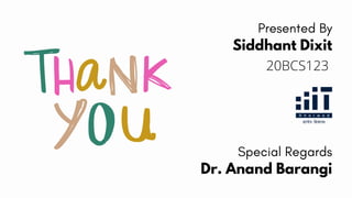 Special Regards
Dr. Anand Barangi
Presented By
Siddhant Dixit
20BCS123