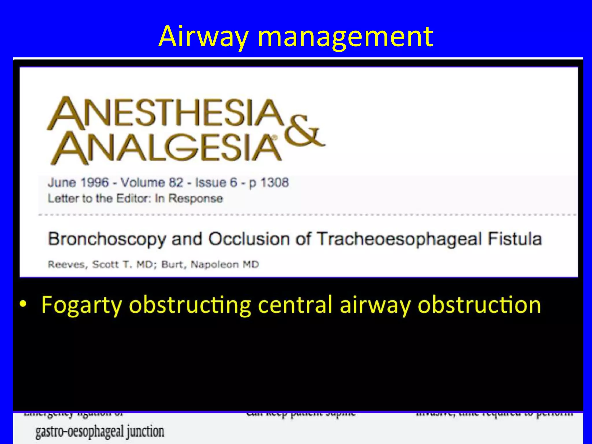 Anesthesia for Tracheoesophageal fistula