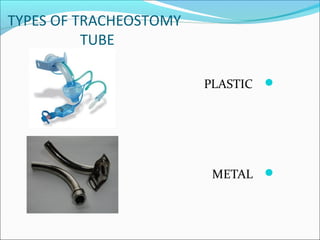 TYPES OF TRACHEOSTOMY
TUBE
PLASTIC
METAL
 