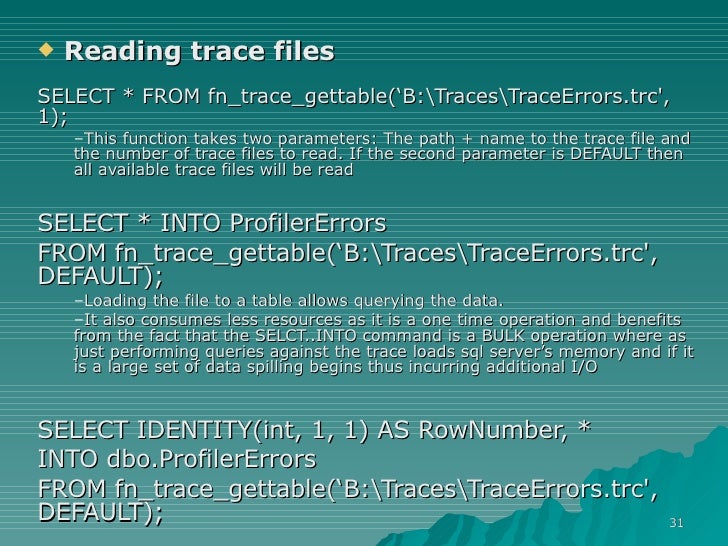 Tracing Sql Server 2005