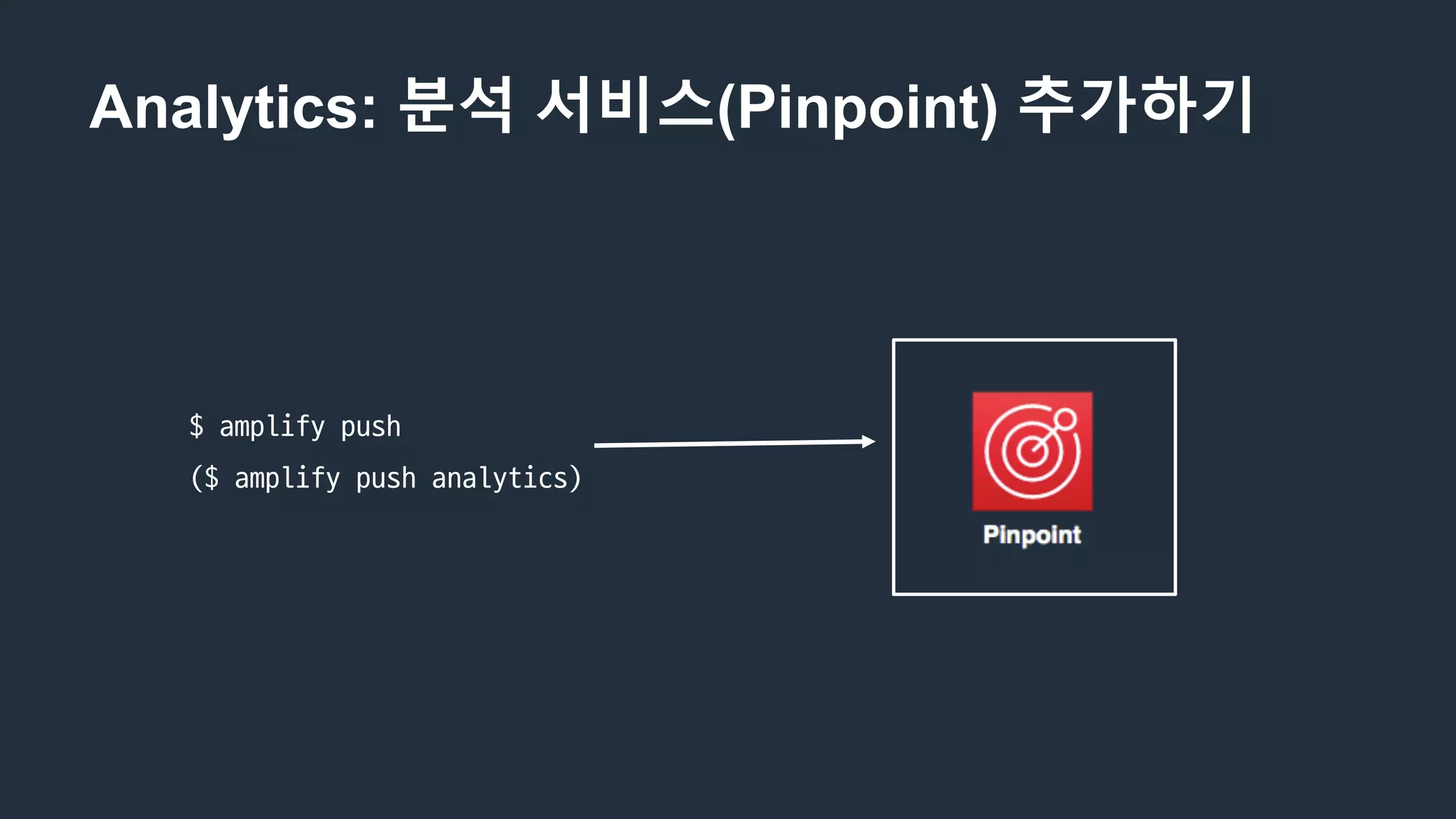 Analytics: 분석 서비스(Pinpoint) 추가하기
$	amplify	push
($ amplify	push	analytics)
 