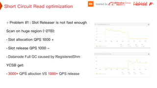 ² 
• 
• 
•  Datanode Full GC caused by RegisteredShm
•  3000+ QPS alloction VS 1000+ QPS release
 