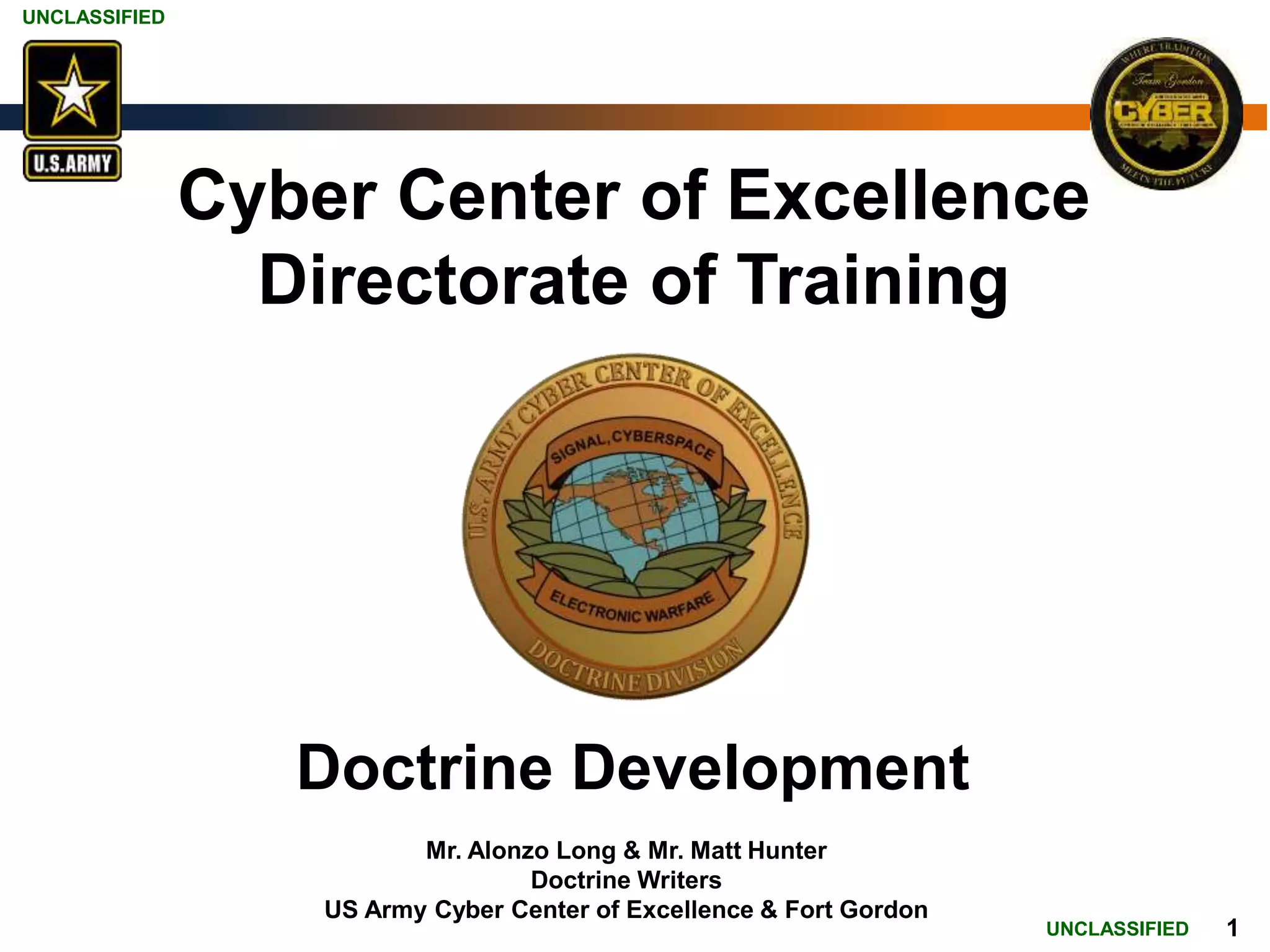 Cyber CoE Doctrine Plan for 2025 Augusta 2015 PPT