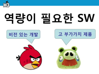 역량이 필요한 SW
비젂 있는 개발   고 부가가치 제품
 