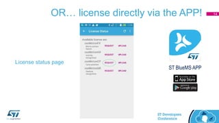 OR… license directly via the APP! 14
License status page
ST BlueMS APP
 